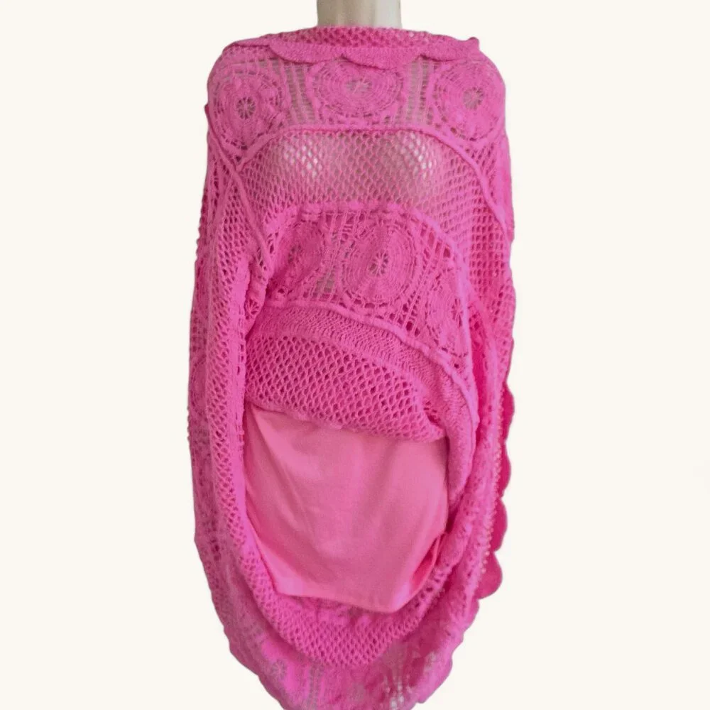 POL Bubblegum Pink Tiered Ruffled Flowy Crochet Maxi Skirt - Picture 2 of 7